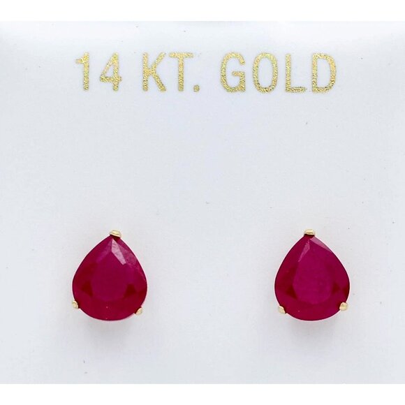 Genuine 2.16 Cts Ruby Stud Earrings 14k Yellow Gold